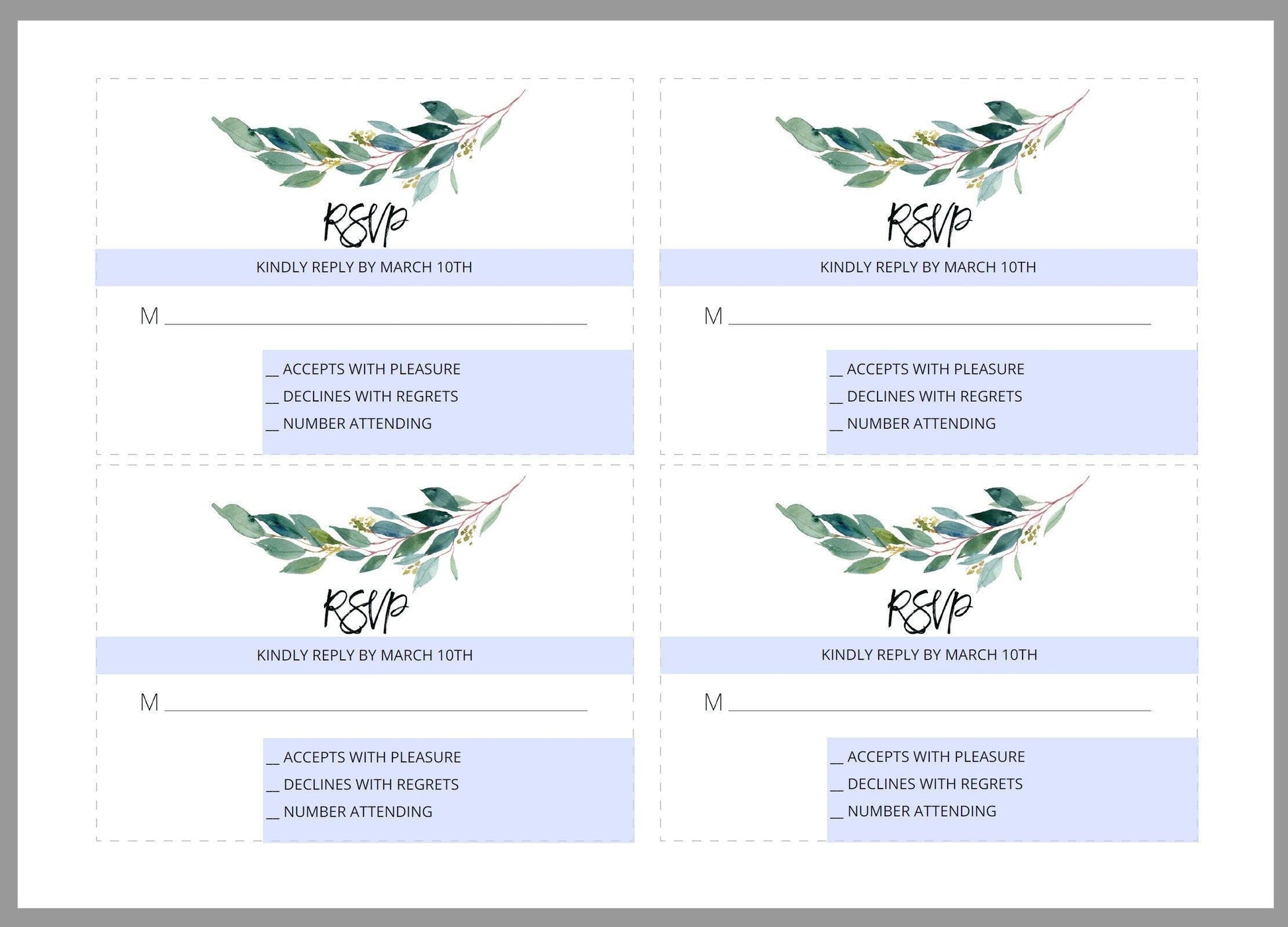 RSVP Card Template, Wedding RSVP, Response Card, RSVP cards, Rustic Wedding, Printable rsvp, Wedding Response, Greenery Wedding - Anna - SAVVY PAPER CO