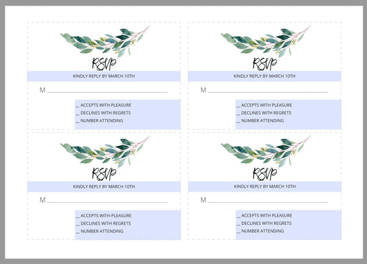 RSVP Card Template, Wedding RSVP, Response Card, RSVP cards, Rustic Wedding, Printable rsvp, Wedding Response, Greenery Wedding - Anna - SAVVY PAPER CO