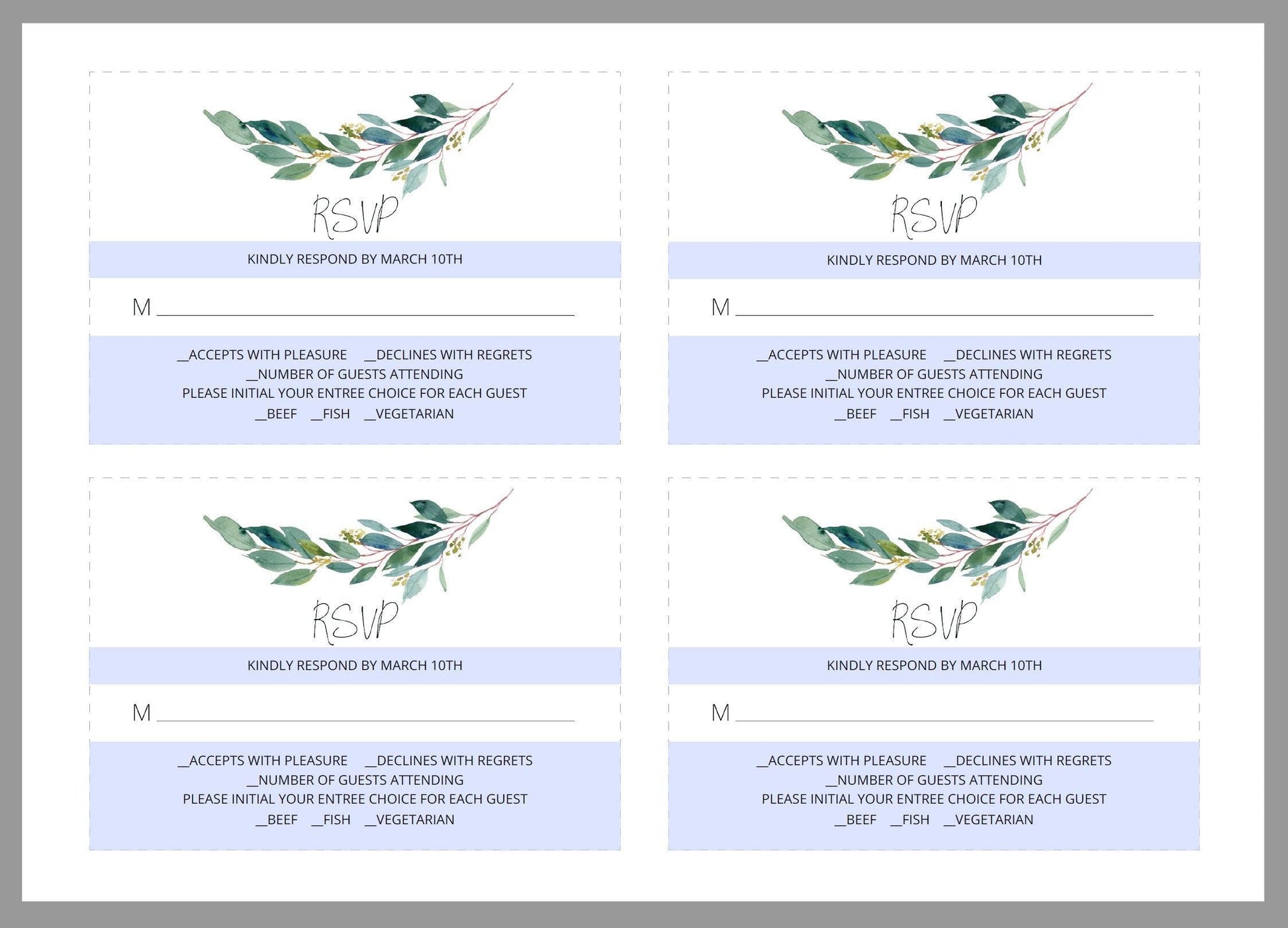 RSVP Card Template, Wedding RSVP, Response Card, RSVP cards, Rustic Wedding, Printable rsvp, Wedding Response, Greenery Wedding - Anna - SAVVY PAPER CO