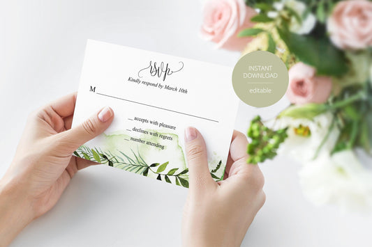 RSVP Card Template, Wedding RSVP, Response Card, RSVP cards, Rustic Wedding, Printable rsvp, Wedding Response, Greenery Wedding - Melissa - SAVVY PAPER CO