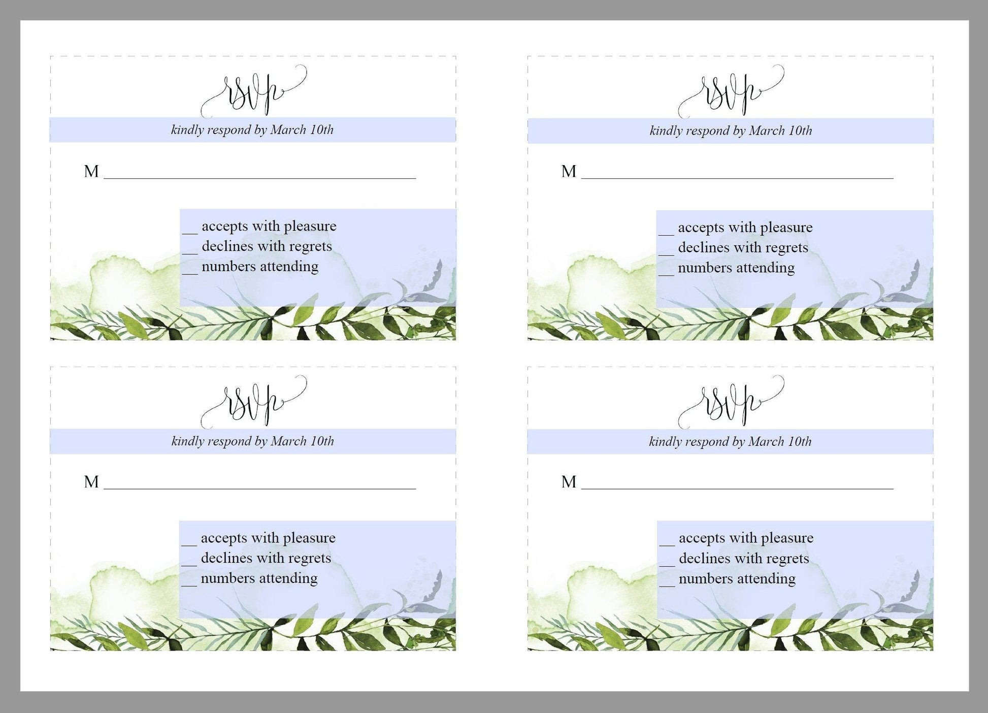 RSVP Card Template, Wedding RSVP, Response Card, RSVP cards, Rustic Wedding, Printable rsvp, Wedding Response, Greenery Wedding - Melissa - SAVVY PAPER CO