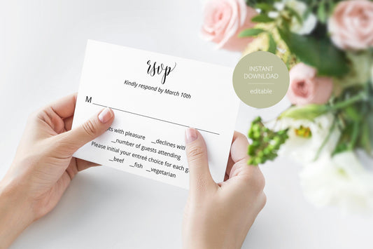 RSVP Card Template, Wedding RSVP, Response Card, RSVP cards, Rustic Wedding, Printable rsvp, Wedding Response - Hannah - SAVVY PAPER CO