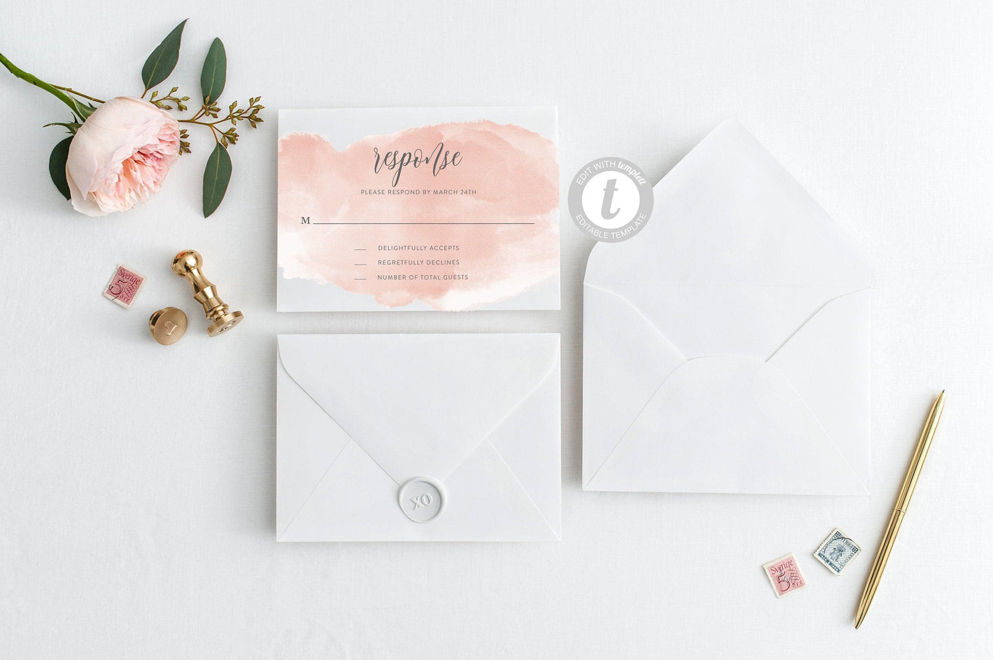 RSVP Card Template, Wedding RSVP, Response Card, RSVP cards, Watercolor Wedding, Printable rsvp, Wedding Response, Blush Pink - Bella - SAVVY PAPER CO