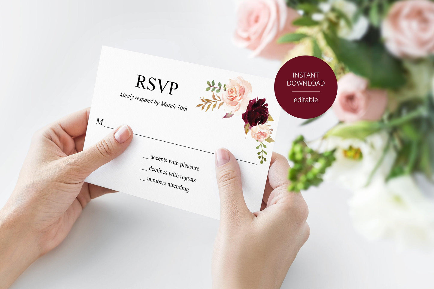 RSVP Card Template, Wedding RSVP, Response Card, RSVP cards, Wedding,Printable rsvp,Wedding Response, Burgundy, Nature Wedding -Katherine - SAVVY PAPER CO