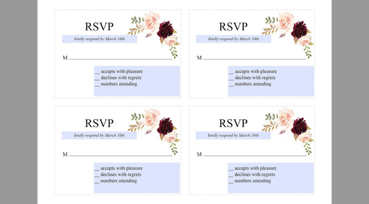RSVP Card Template, Wedding RSVP, Response Card, RSVP cards, Wedding,Printable rsvp,Wedding Response, Burgundy, Nature Wedding -Katherine - SAVVY PAPER CO