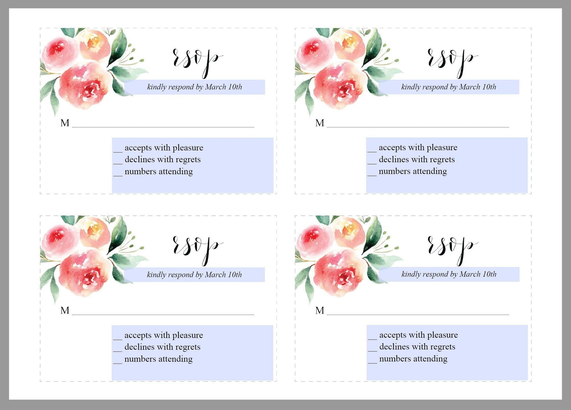 RSVP Card Template, Wedding RSVP, Response Card, RSVP cards, Wedding, Printable rsvp, Wedding Response, Floral Blush, Calligraphy - Sarah - SAVVY PAPER CO