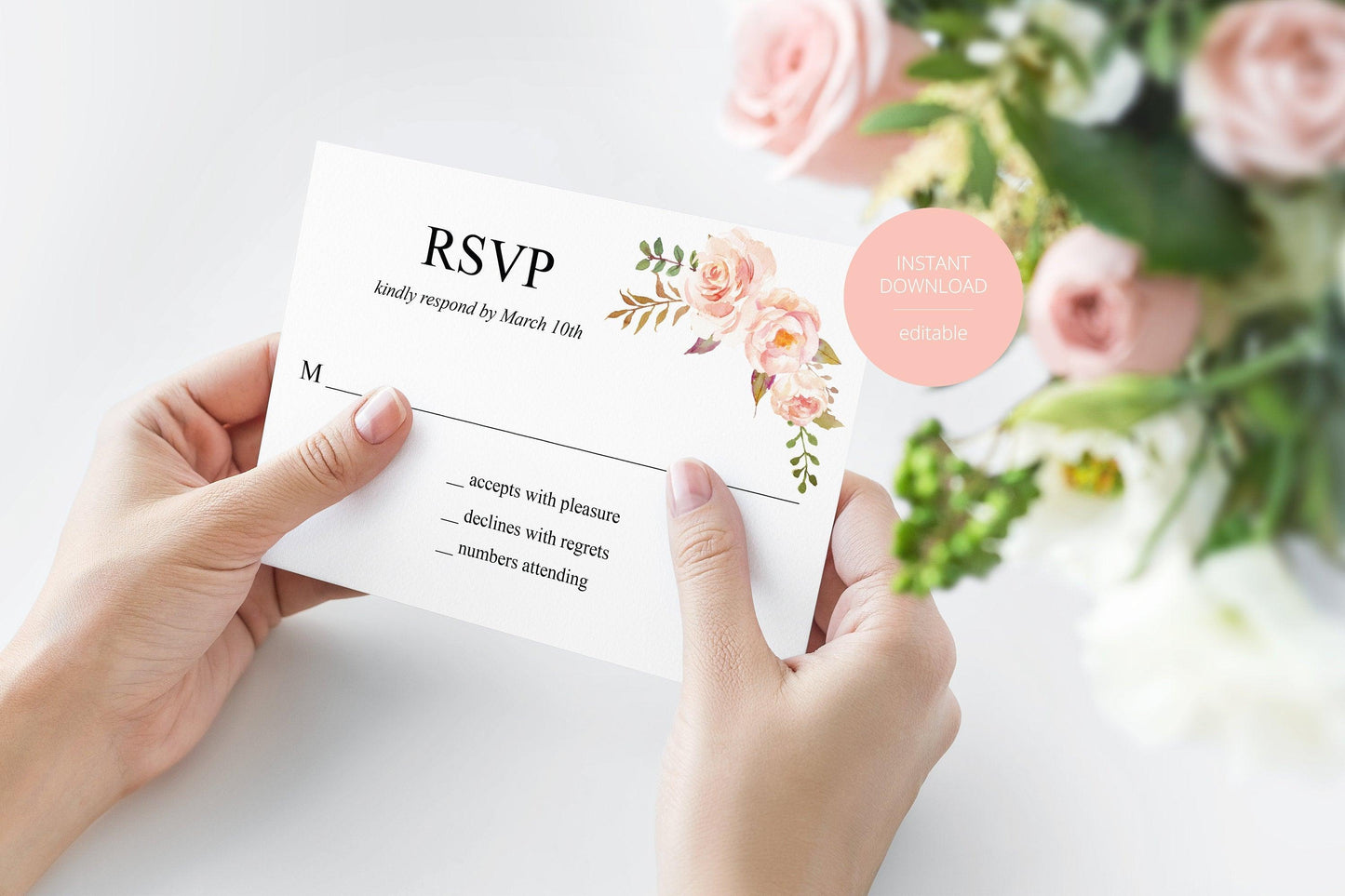 RSVP Card Template, Wedding RSVP, Response Card, RSVP cards, Wedding,Printable rsvp,Wedding Response,Floral Blush, Nature Wedding -Katherine - SAVVY PAPER CO