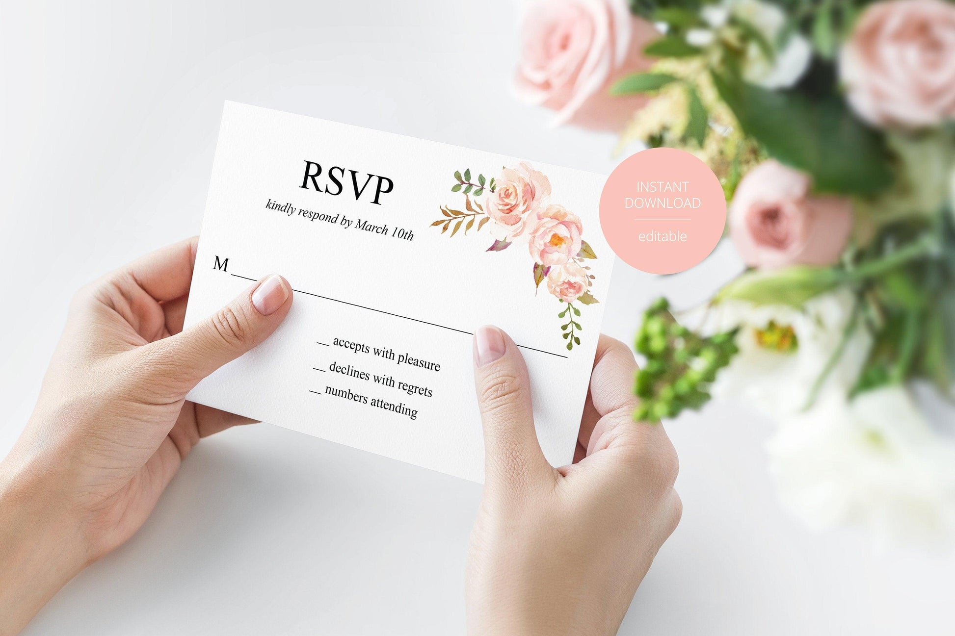 RSVP Card Template, Wedding RSVP, Response Card, RSVP cards, Wedding,Printable rsvp,Wedding Response,Floral Blush, Nature Wedding -Katherine - SAVVY PAPER CO