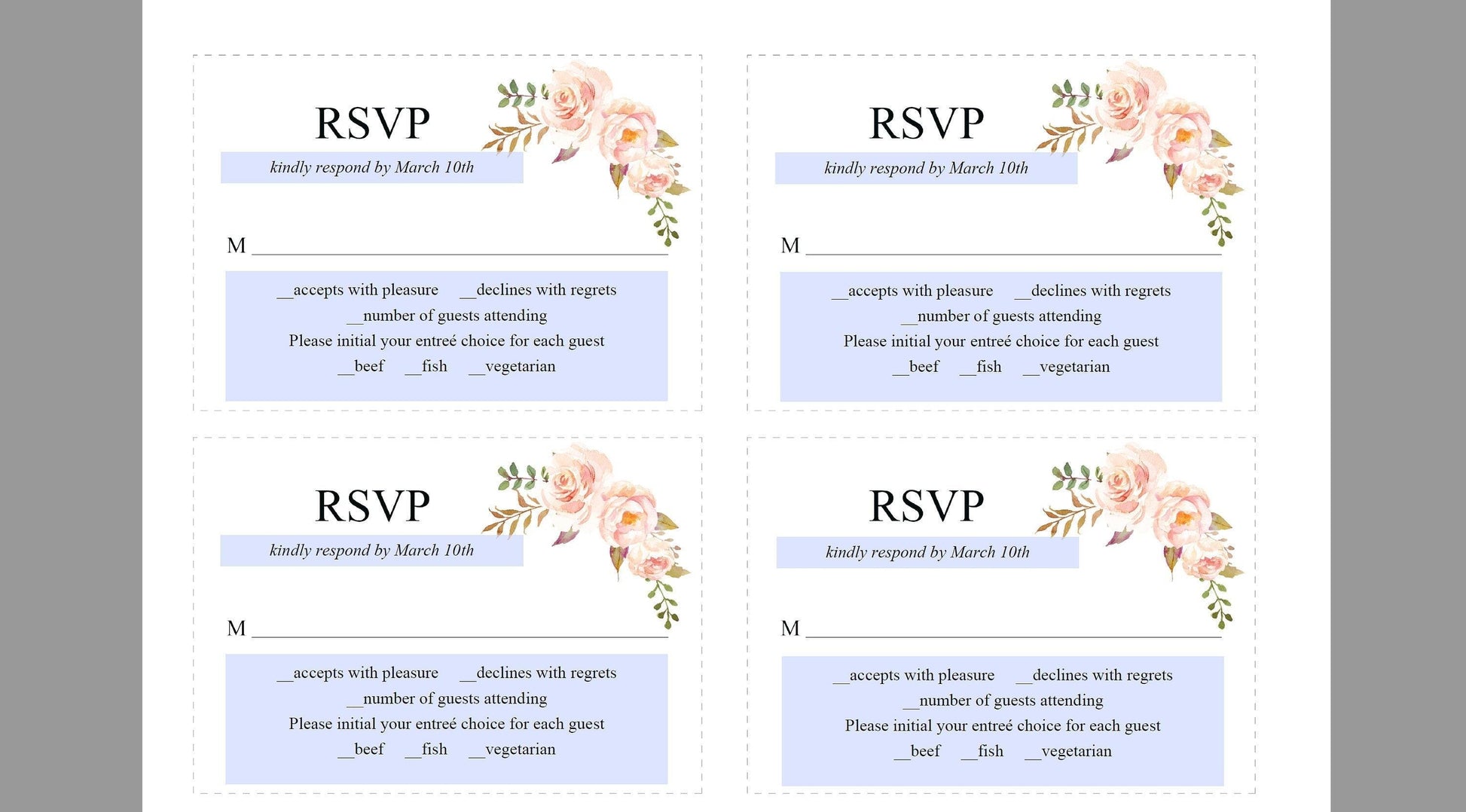 RSVP Card Template, Wedding RSVP, Response Card, RSVP cards, Wedding,Printable rsvp,Wedding Response,Floral Blush, Nature Wedding -Katherine - SAVVY PAPER CO