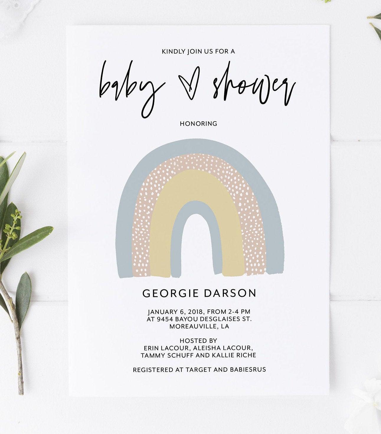 Rainbow Baby Shower Invitation Template, Baby Shower Invite, Baby Shower Invites, Brunch Invitations, Editable #RB - SAVVY PAPER CO