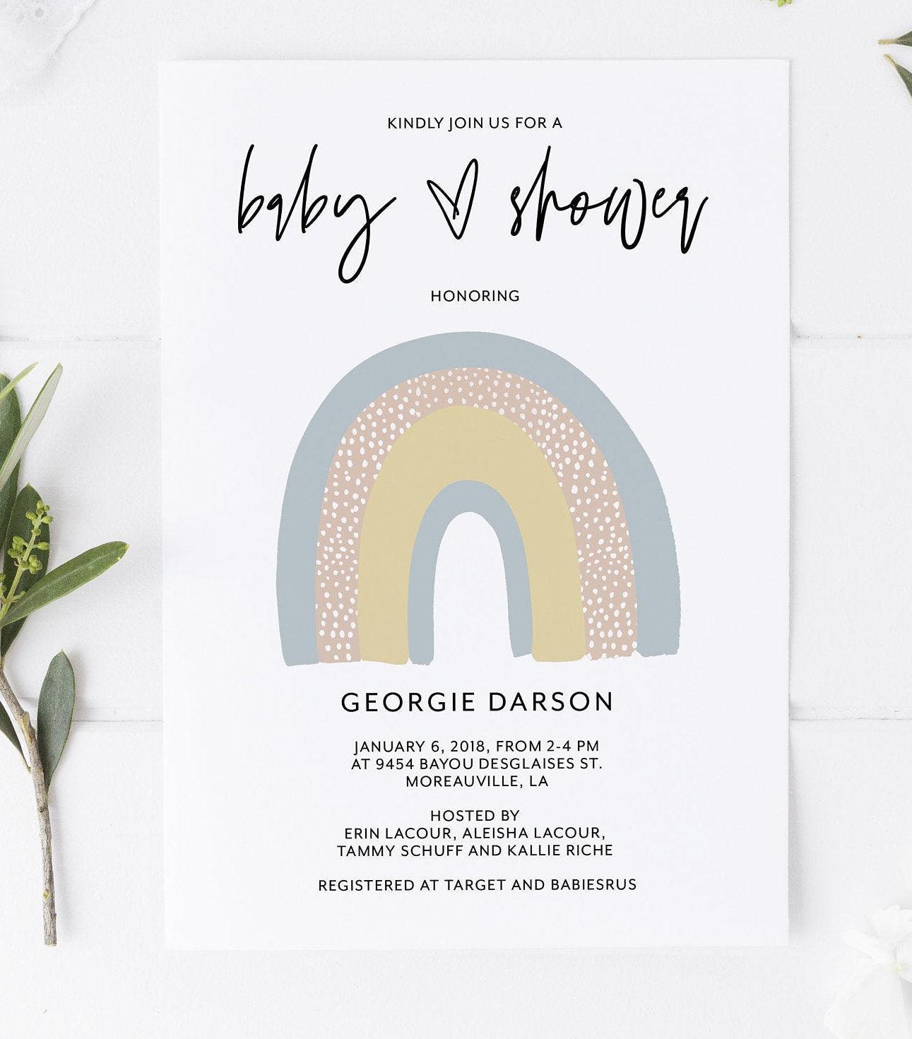 Rainbow Baby Shower Invite Templett Invitation Baby Shower Invite Baby Shower Brunch Invitation Template #RB - SAVVY PAPER CO