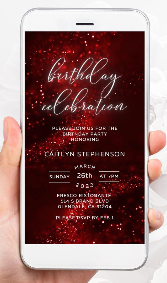 Red Glitter Birthday Invitation, Any Age Editable Invite Template, Electronic Birthday Invite, Dripping Digital Evite Instant Download - SAVVY PAPER CO