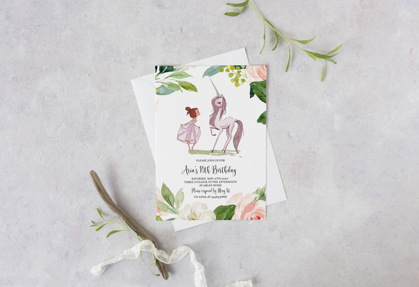 Red Head Magical Unicorn Invitation Template, Unicorn Birthday Invite, Instant Download, Unicorn Invites #UNI - SAVVY PAPER CO