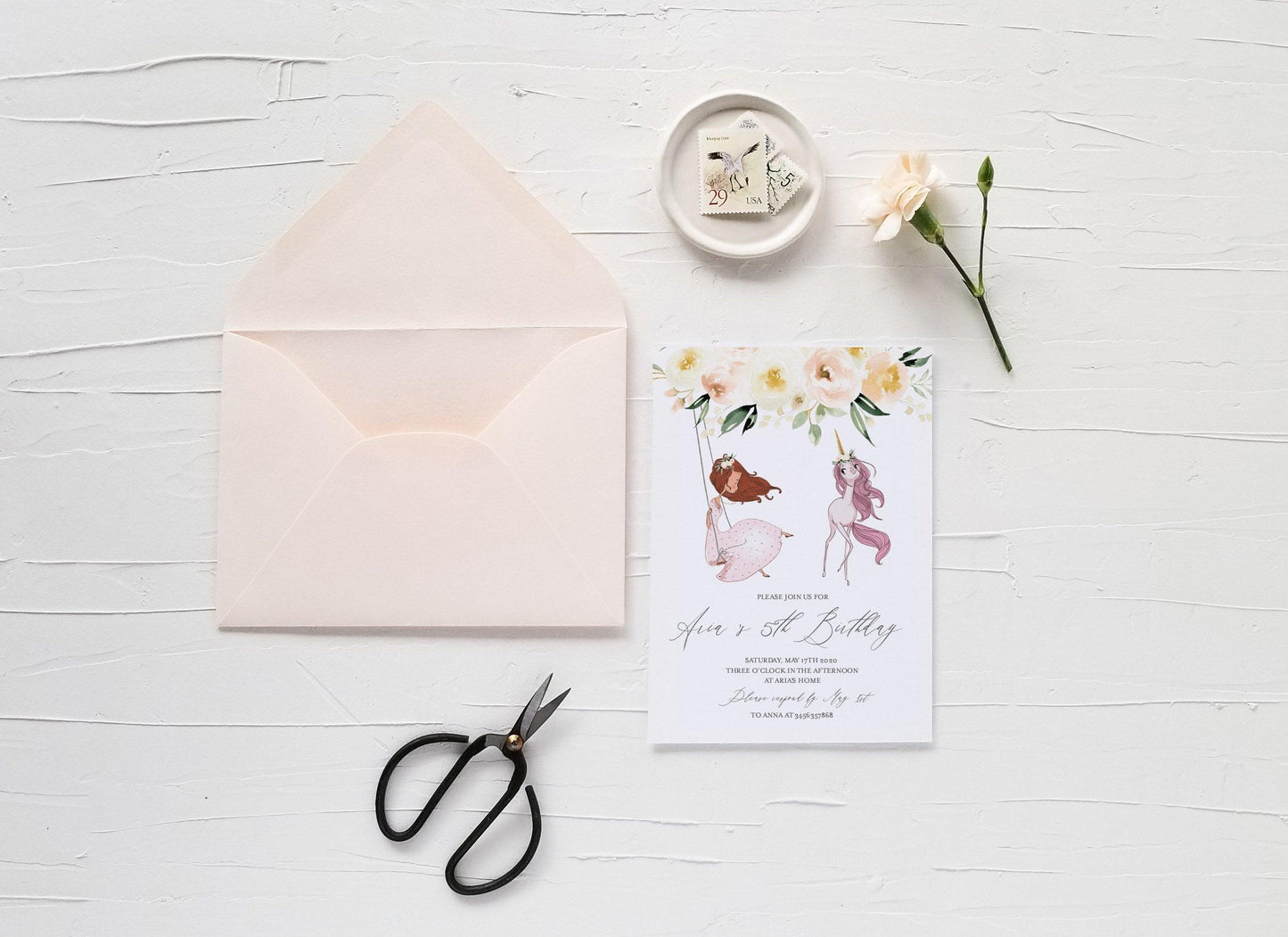 Red Head Magical Unicorn Invitation, Unicorn Birthday Invitation, Glitter Unicorn Invitation, Instant Download #UNI - SAVVY PAPER CO