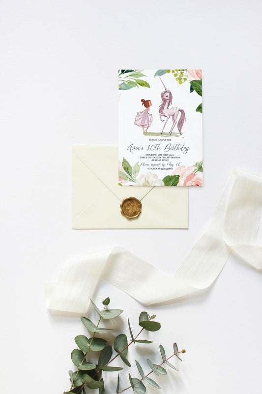 Red Head Magical Unicorn Invitation Unicorn Birthday Invitation Instant Download #UNI - SAVVY PAPER CO