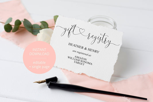 Registry Card Template, Gift Registry, Wedding Template, Enclosure Cards, Registry Wedding, Shower Registry, Registry Card Insert - Heather - SAVVY PAPER CO