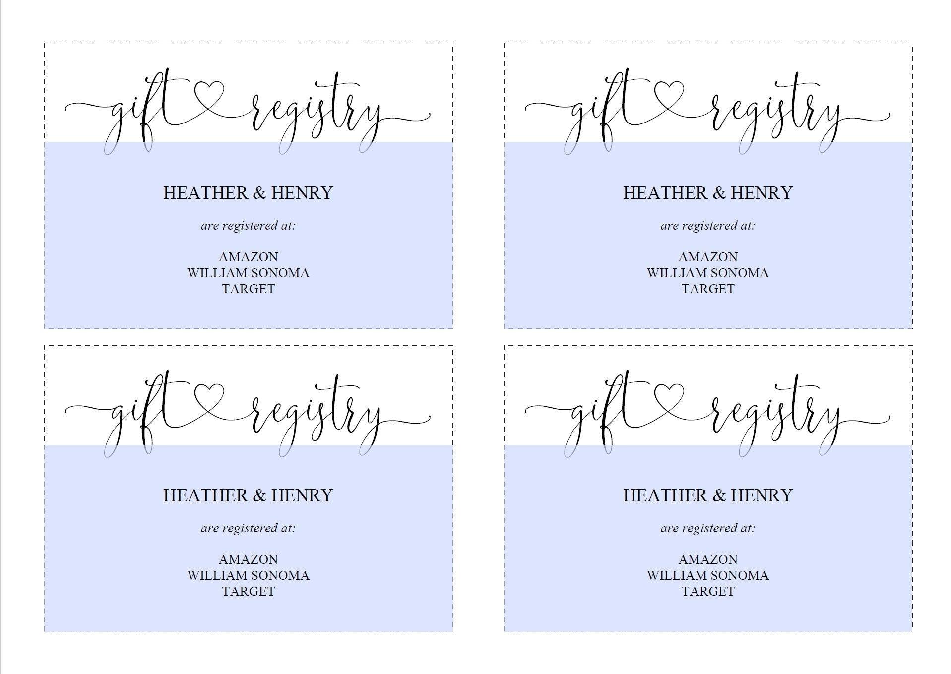 Registry Card Template, Gift Registry, Wedding Template, Enclosure Cards, Registry Wedding, Shower Registry, Registry Card Insert - Heather - SAVVY PAPER CO