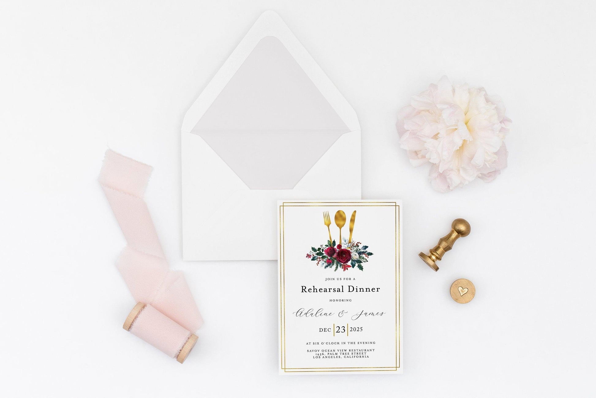 Rehearsal Dinner Invitation Template Printable Christmas Wedding, Calligraphy Wedding, Instant Download - ADA - SAVVY PAPER CO