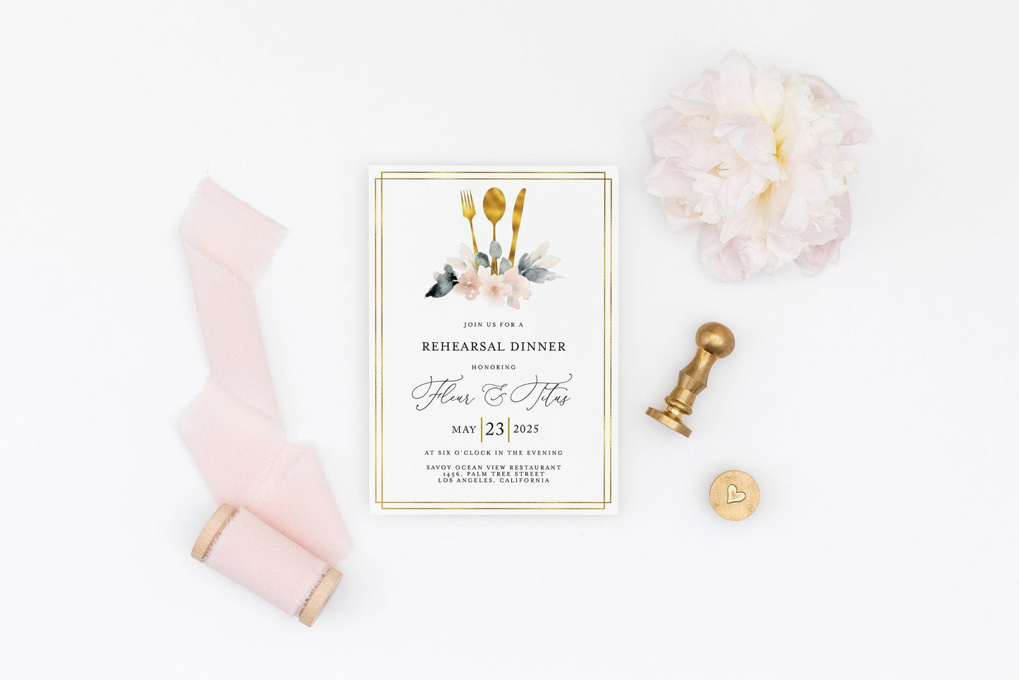 Rehearsal Dinner Invitation Template Printable Wedding, Calligraphy Wedding, Instant Download - Fleur - SAVVY PAPER CO