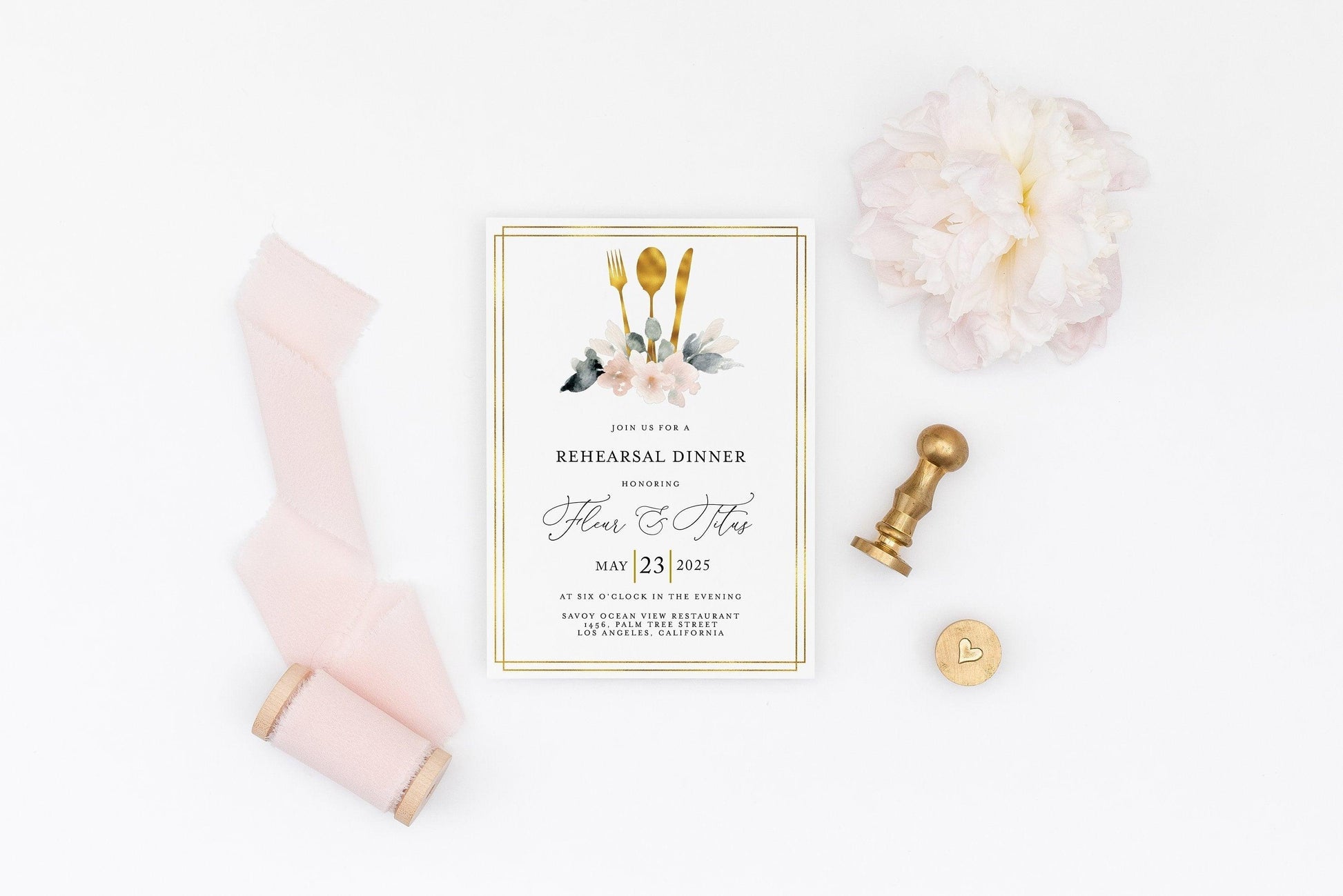 Rehearsal Dinner Invitation Template Printable Wedding, Calligraphy Wedding, Instant Download - Fleur - SAVVY PAPER CO
