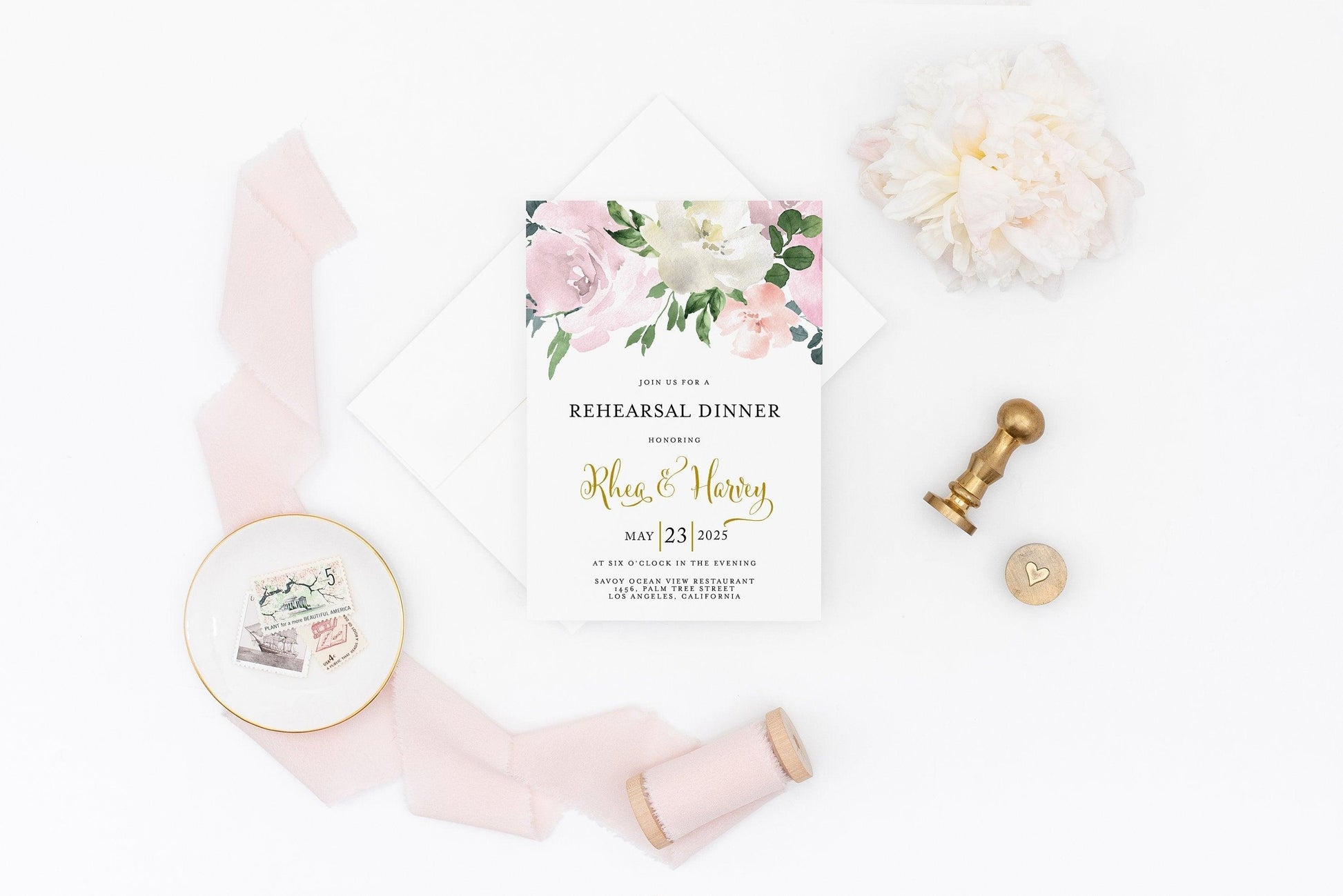 Rehearsal Dinner Invitation Template Printable Wedding Dusty Blue Blush Wedding Instant Download - Rhea - SAVVY PAPER CO