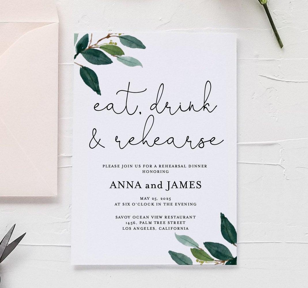 Rehearsal Dinner Invitation Template Printable Wedding Greenery Wedding Instant Download - Anna - SAVVY PAPER CO