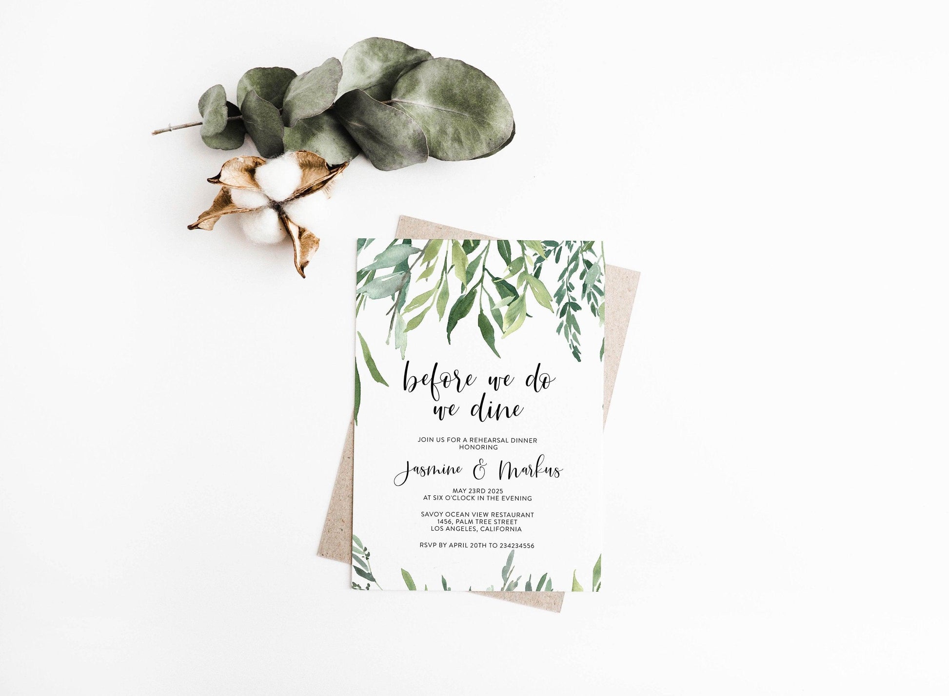 Rehearsal Dinner Invitation Template Printable Wedding Greenery Wedding Instant Download - Jasmine - SAVVY PAPER CO
