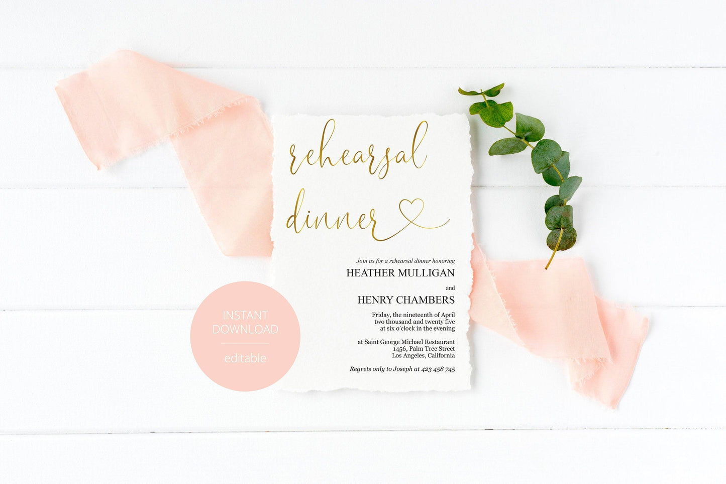 Rehearsal Dinner Invitation Template, Printable Wedding Rehearsal Dinner Invitation, Gold Wedding, Instant Download, - HEATHER - SAVVY PAPER CO