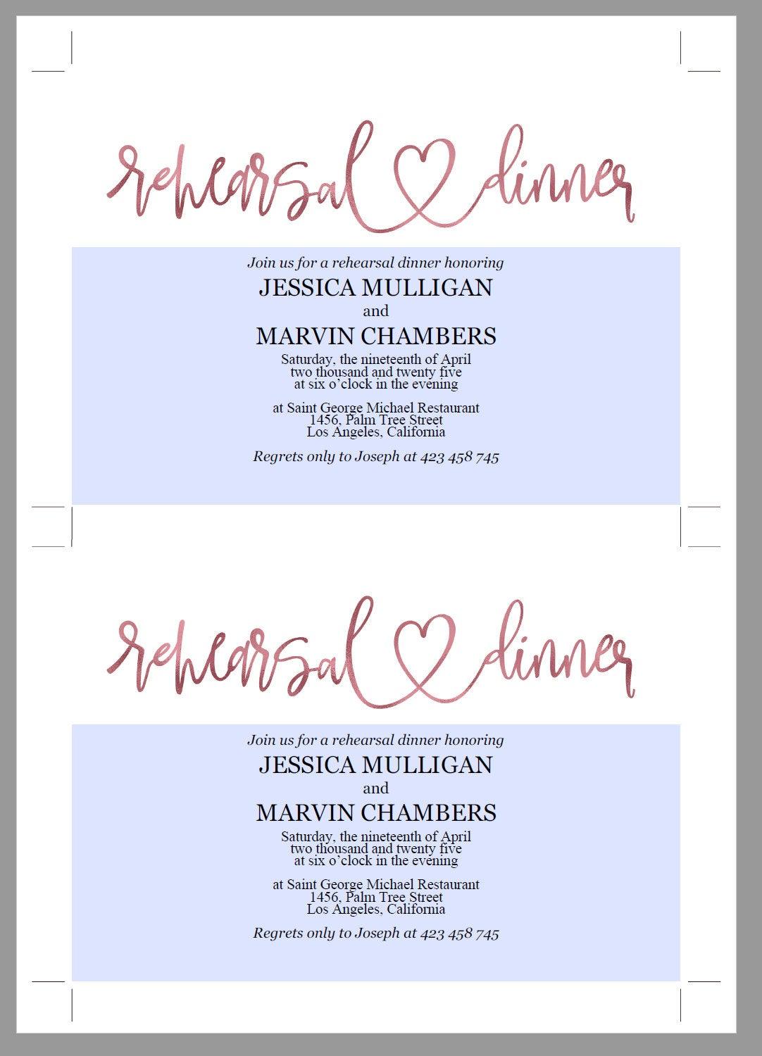 Rehearsal Dinner Invitation Template, Printable Wedding Rehearsal Dinner Invitation, Gold Wedding, Instant Download, Heart - JESSICA - SAVVY PAPER CO