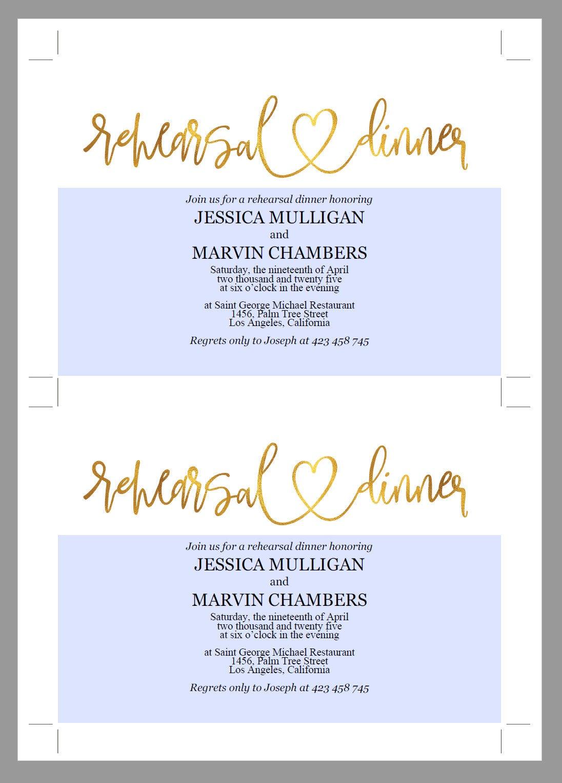 Rehearsal Dinner Invitation Template, Printable Wedding Rehearsal Dinner Invitation, Gold Wedding, Instant Download, Heart - JESSICA - SAVVY PAPER CO