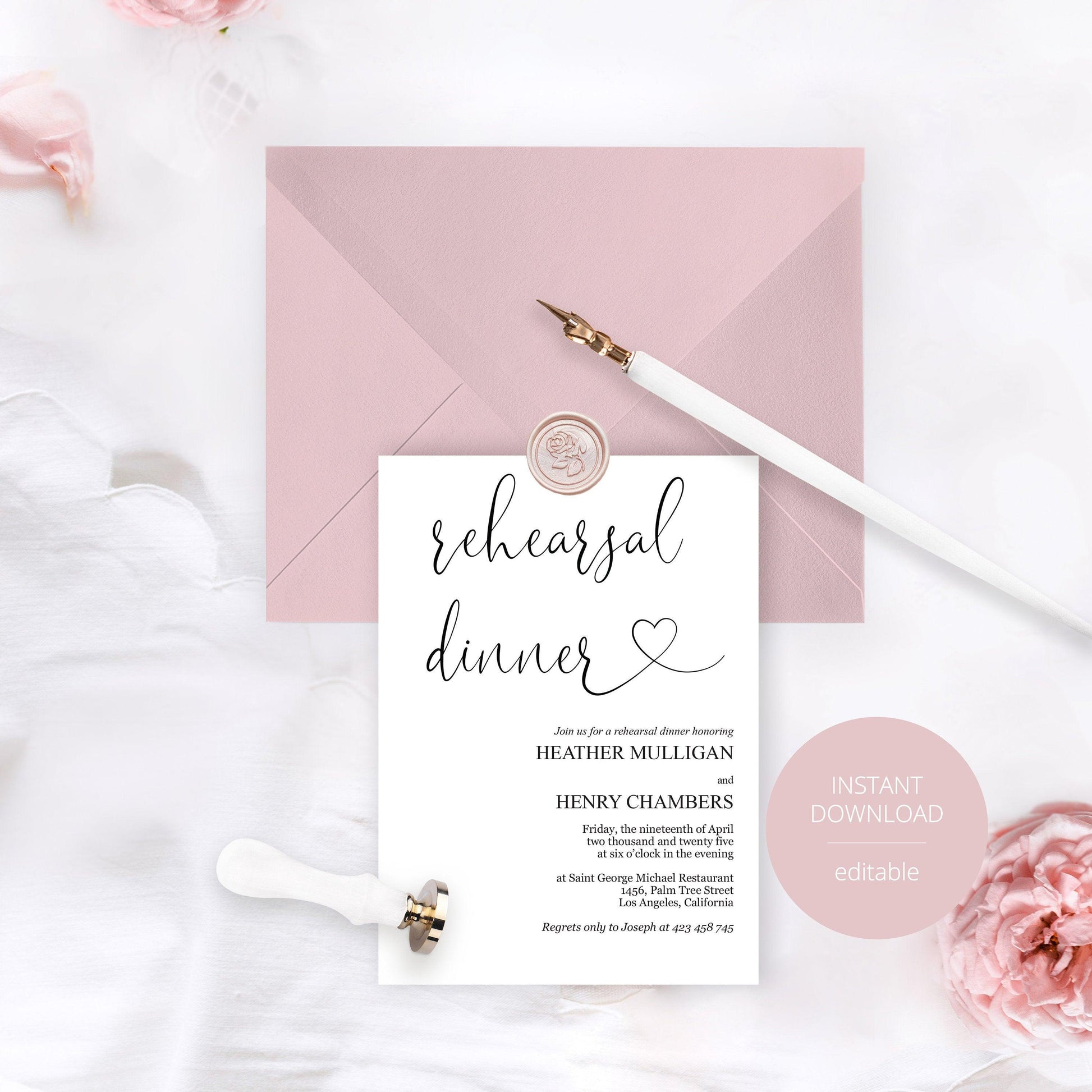 Rehearsal Dinner Invitation Template, Printable Wedding Rehearsal Dinner Invitation, Rustic Wedding, Instant Download - HEATHER - SAVVY PAPER CO