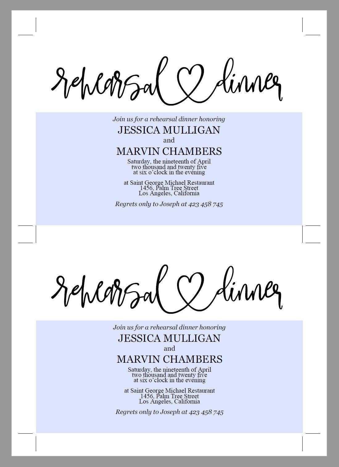 Rehearsal Dinner Invitation Template, Printable Wedding, Rustic Wedding, Instant Download, Heart - JESSICA - SAVVY PAPER CO