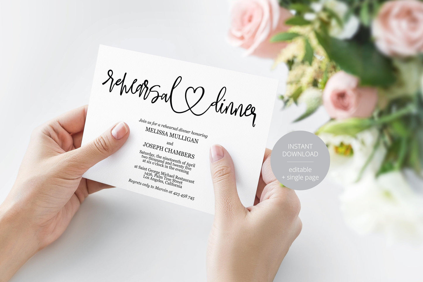 Rehearsal Dinner Invitation Template, Printable Wedding, Rustic Wedding, Instant Download, Heart - JESSICA - SAVVY PAPER CO