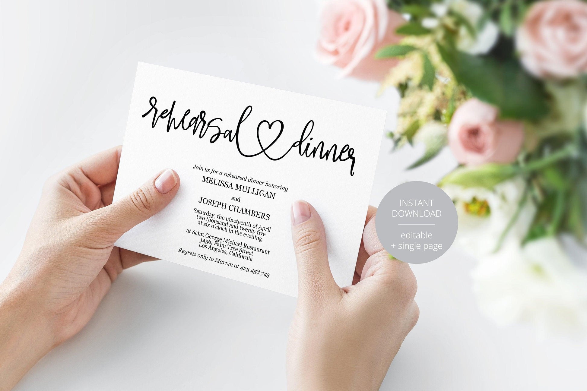 Rehearsal Dinner Invitation Template, Printable Wedding, Rustic Wedding, Instant Download, Heart - JESSICA - SAVVY PAPER CO