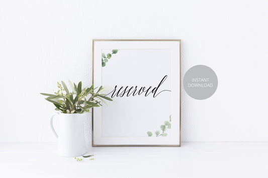 Reserved Sign, Reserved Seating, Reserved Wedding, Wedding Decor, Reserved for, Wedding Reserved, Wedding Sign, Printable - SAVVY PAPER CO