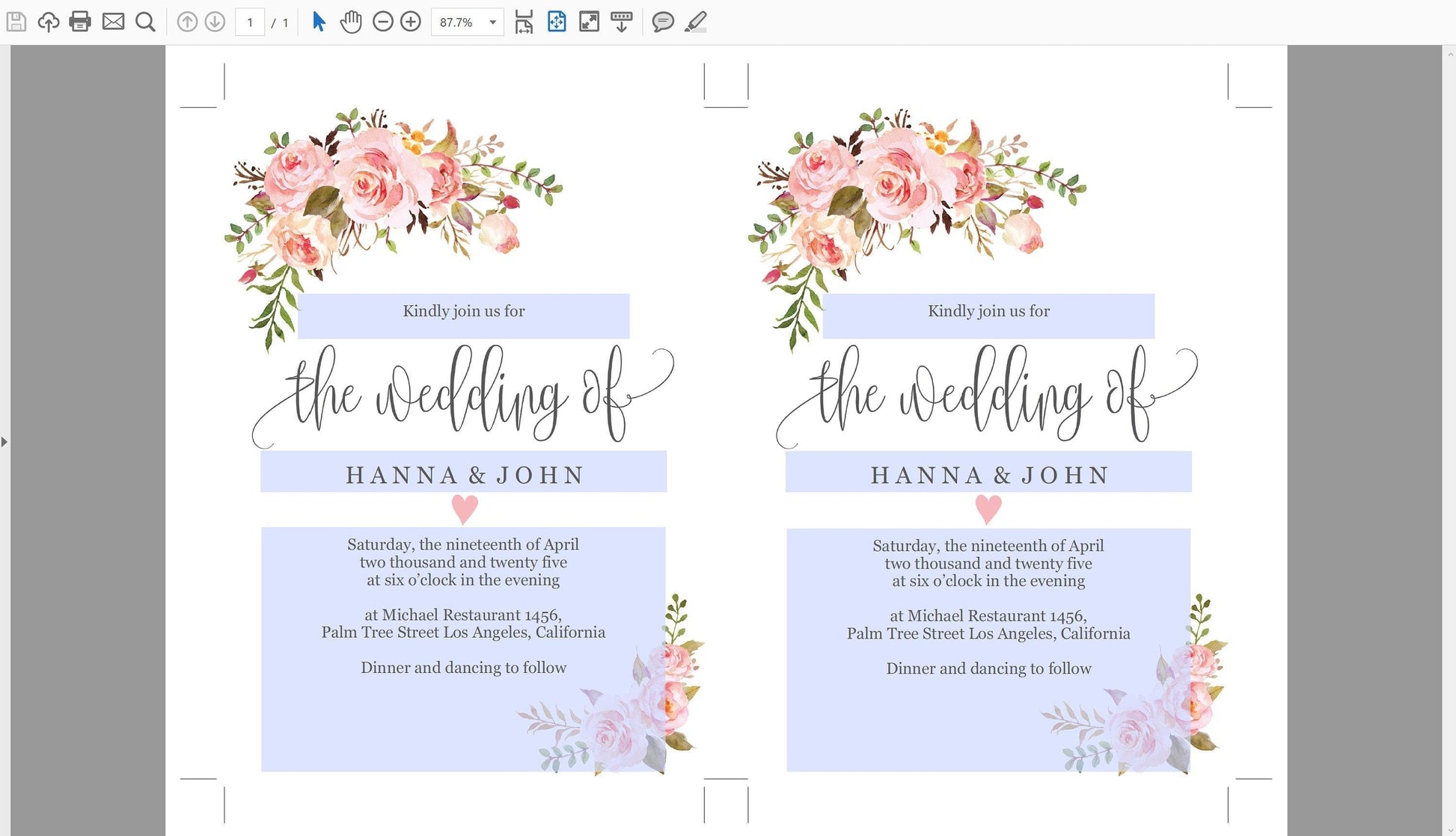 Romantic Wedding Invitation Editable Template, Printable DIY Instant Download Invites, Digital Download Invitations - Hanna - SAVVY PAPER CO