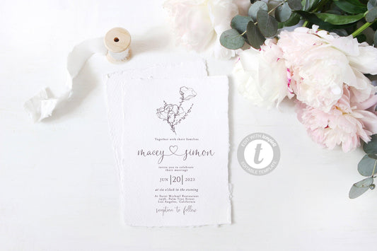 Romantic Wedding Invitation Editable Template, Printable DIY Instant Download Invites, Digital Download Invitations, Heart -Macey - SAVVY PAPER CO