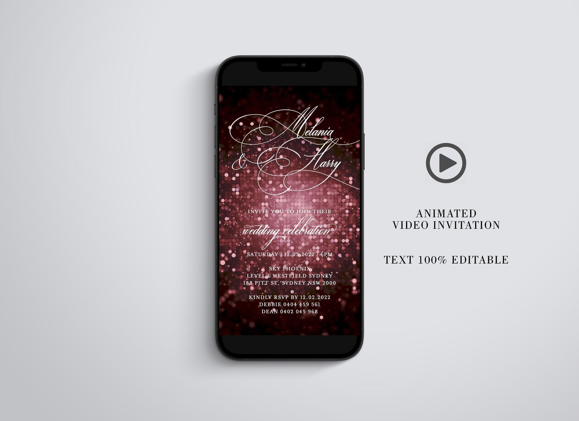 Rose Gold Animated Glitter Card, Video Invite, Glitter Shimmer Rose Gold - SAVVY PAPER CO