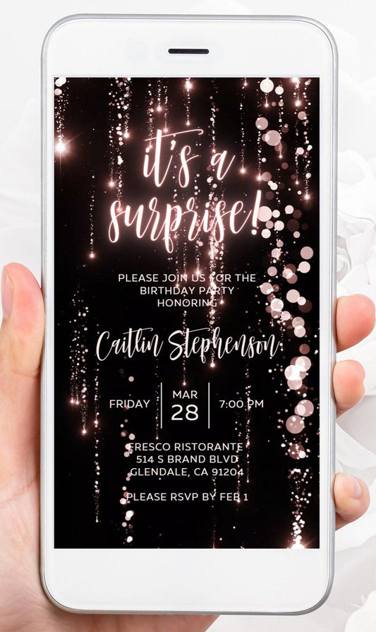 Rose Gold Birthday Invitation, Any Age Editable Invite Template, Electronic Birthday Invite, Dripping Digital Evite Instant Download - SAVVY PAPER CO