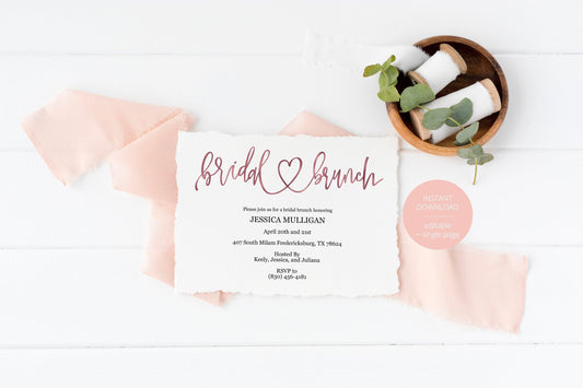 Rose Gold Bridal Brunch Shower Invitation Instant Download Printable Editable Template DIY Bridal Shower Invite - JESSICA - SAVVY PAPER CO