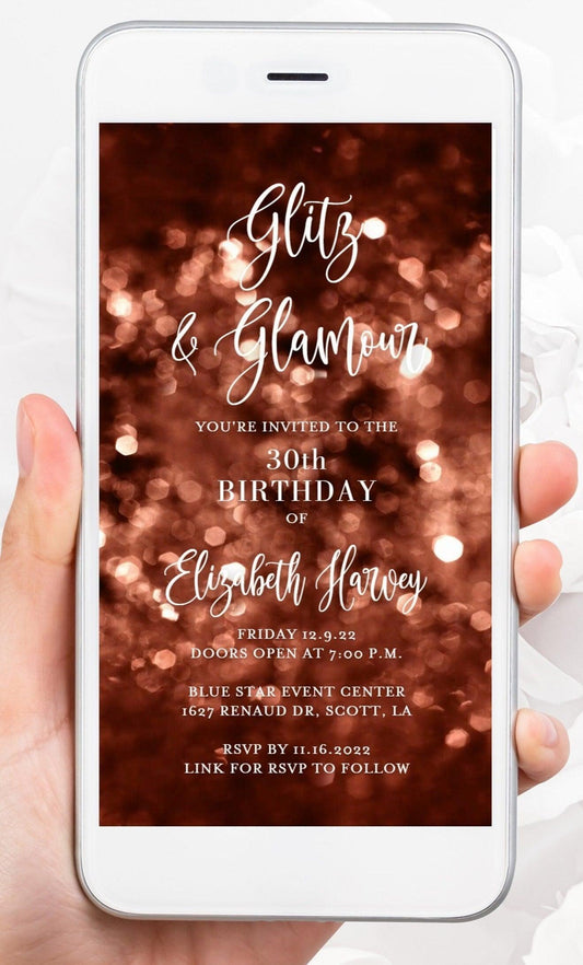 Rose Gold Electronic Birthday Dinner Invitation, Dinner Party Mobile Invite, Digital Birthday Evite, Birthday Video Invitation, Any Age - SAVVY PAPER CO