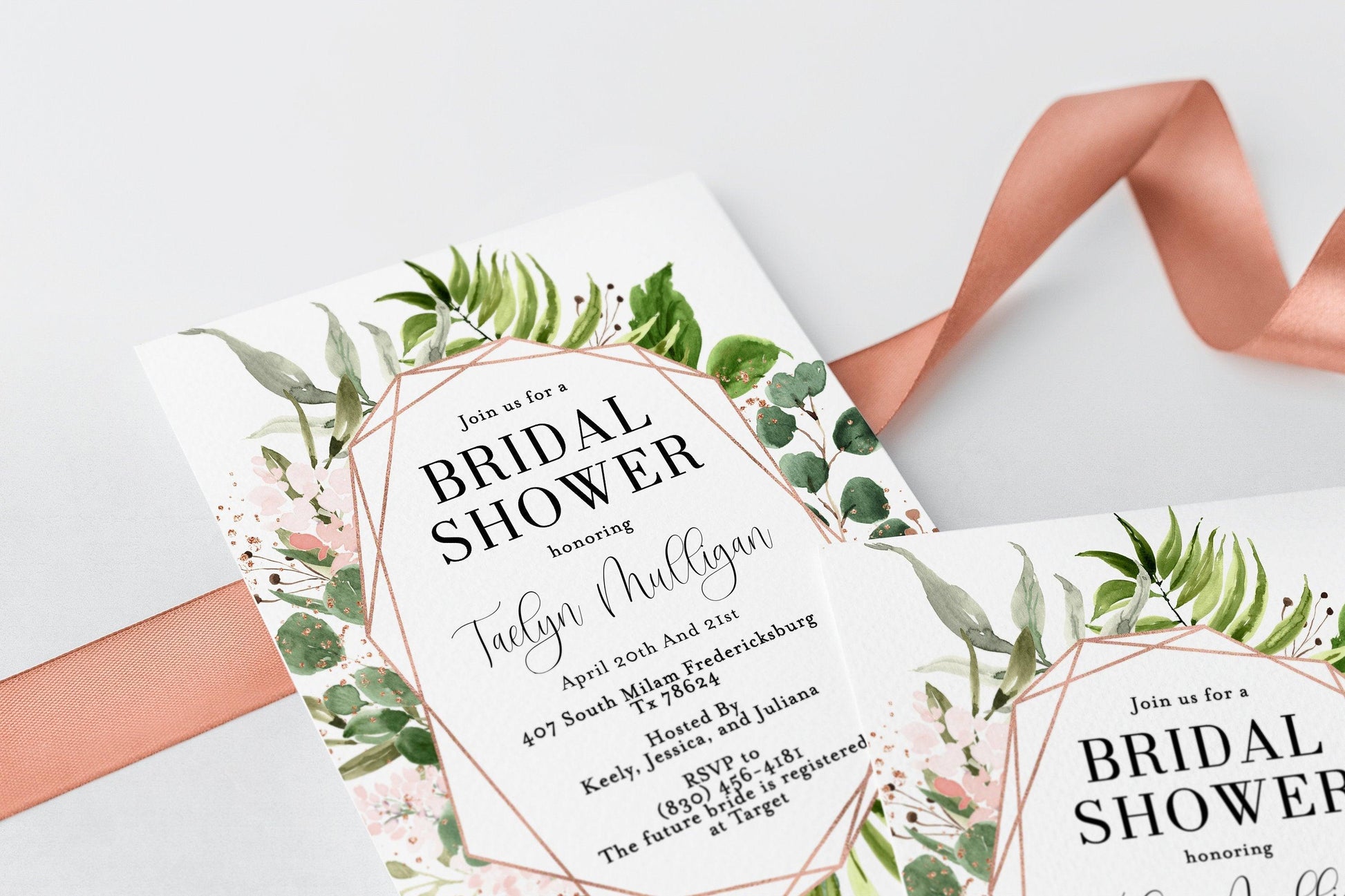 Rose Gold Geometric Bridal Shower Invite Templett Invitation Template Printable Instant Download Greenery - Taelyn - SAVVY PAPER CO