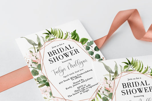 Rose Gold Geometric Bridal Shower Invite Templett Invitation Template Printable Instant Download Greenery - Taelyn - SAVVY PAPER CO