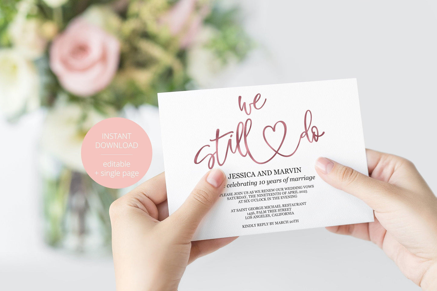 Rose Gold Vow Renewal Invitation, Wedding Anniversary, Vow Renewal Invite, Anniversary Party, Renew Vows, Wedding Invitation, Heart -JESSICA - SAVVY PAPER CO