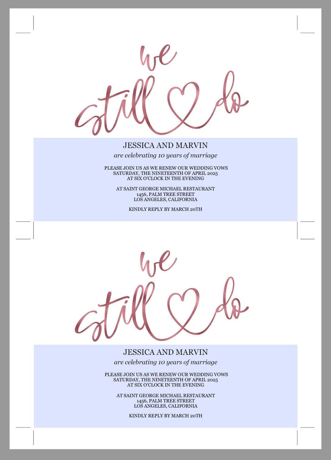 Rose Gold Vow Renewal Invitation, Wedding Anniversary, Vow Renewal Invite, Anniversary Party, Renew Vows, Wedding Invitation, Heart -JESSICA - SAVVY PAPER CO