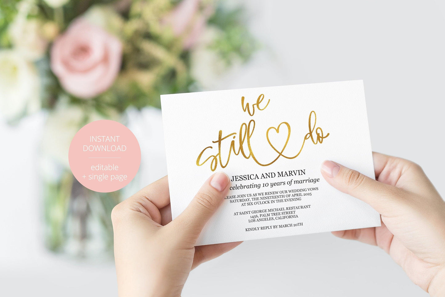 Rose Gold Vow Renewal Invitation, Wedding Anniversary, Vow Renewal Invite, Anniversary Party, Renew Vows, Wedding Invitation, Heart -JESSICA - SAVVY PAPER CO