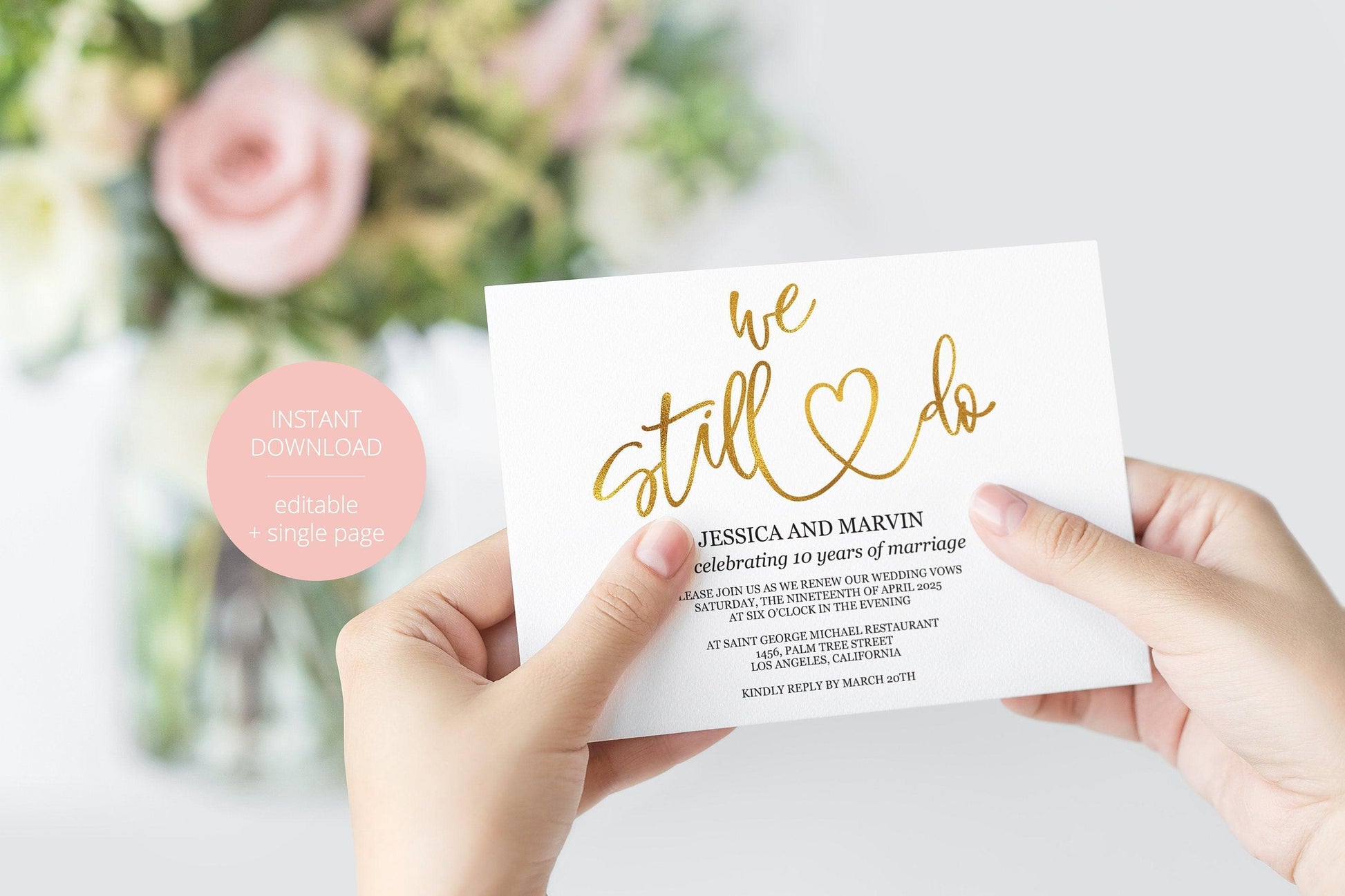 Rose Gold Vow Renewal Invitation, Wedding Anniversary, Vow Renewal Invite, Anniversary Party, Renew Vows, Wedding Invitation, Heart -JESSICA - SAVVY PAPER CO