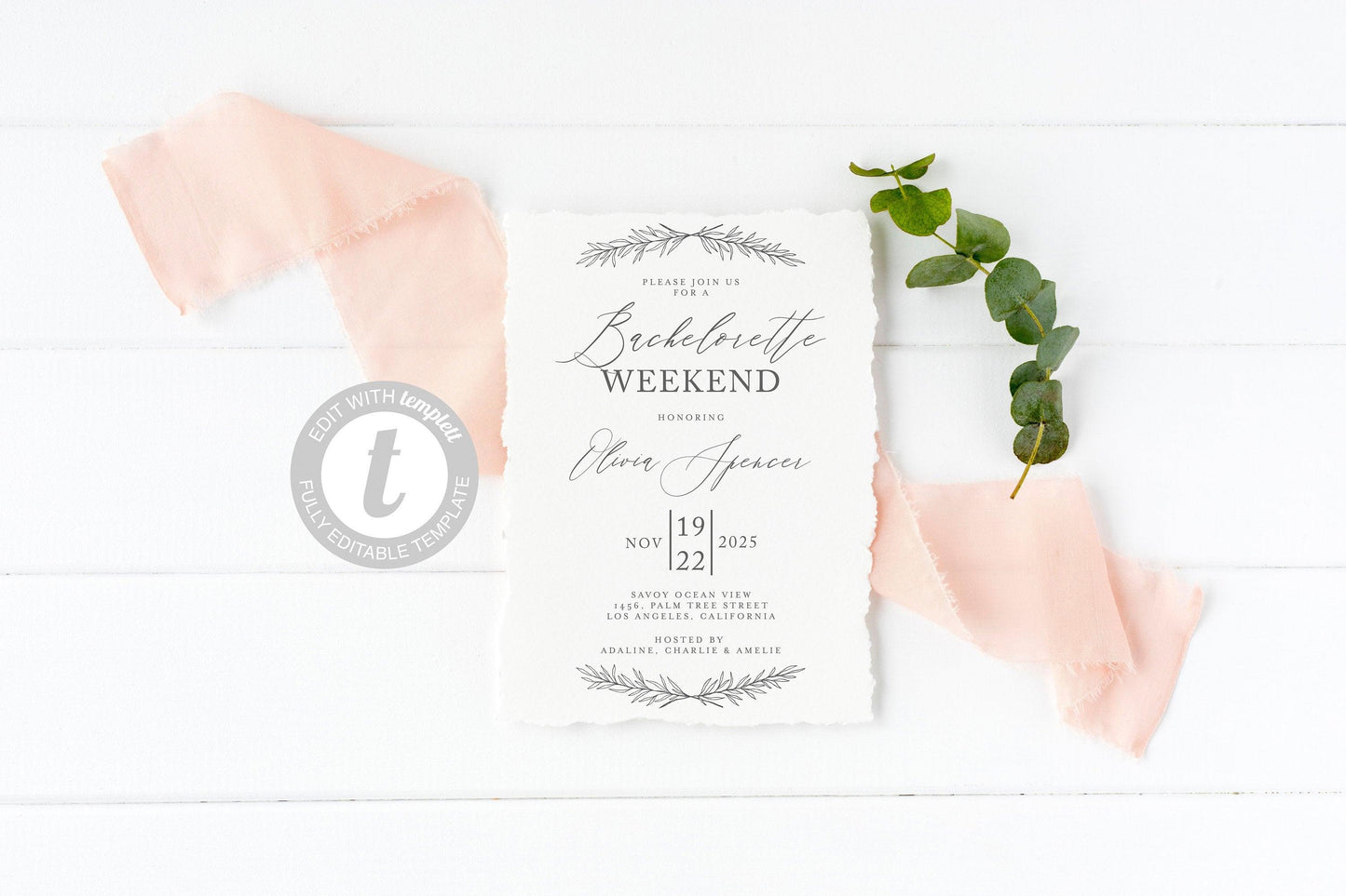 Rustic Bachelorette Party Invite, Templett DIY Editable Instant Download Bachelorette Invites, Invitation Template - Olivia - SAVVY PAPER CO