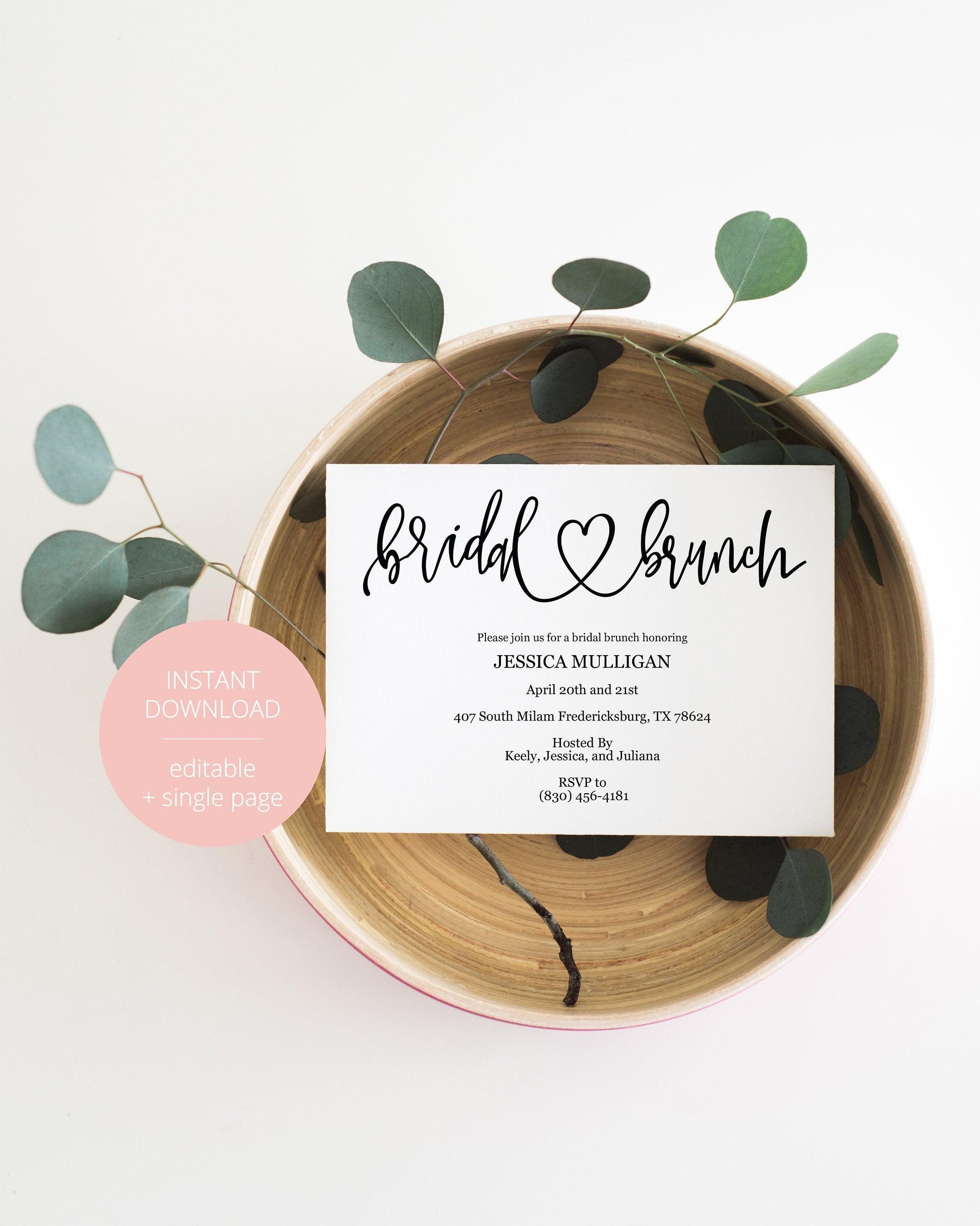 Rustic Bridal Brunch Shower Invitation Instant Download Printable Editable Template DIY Bridal Shower Invite - JESSICA - SAVVY PAPER CO