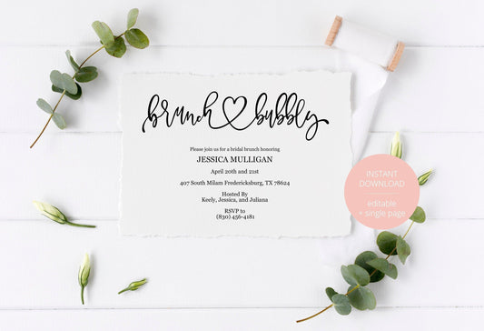 Rustic Brunch and Bubbly Bridal Shower Invitation Instant Download Printable Editable Template DIY Bridal Shower Invite - JESSICA - SAVVY PAPER CO